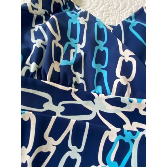 J. McLaughlin Maxi Dress XS Blue Chain Print Sleeveless V-Neck Long Dress - Picture 8 of 13